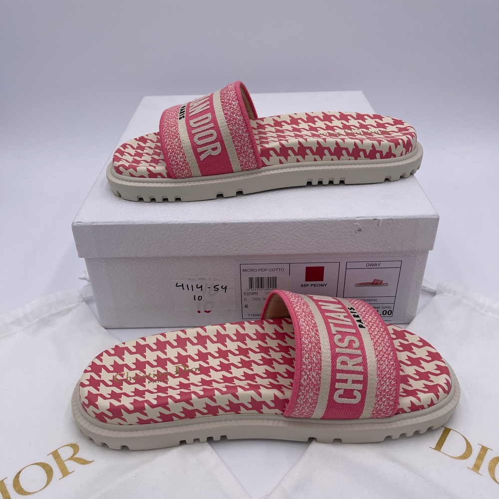 Dior Women Dway Slide Peony Pink Embroidered Cotton with Micro Houndstooth Motif - Picture 6 of 9